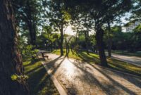 Aktivitas berjalan kaki santai di ruang terbuka hijau pada pagi hari membantu meningkatkan sirkulasi darah serta menyegarkan pikiran sebelum memulai rutinitas kerja.